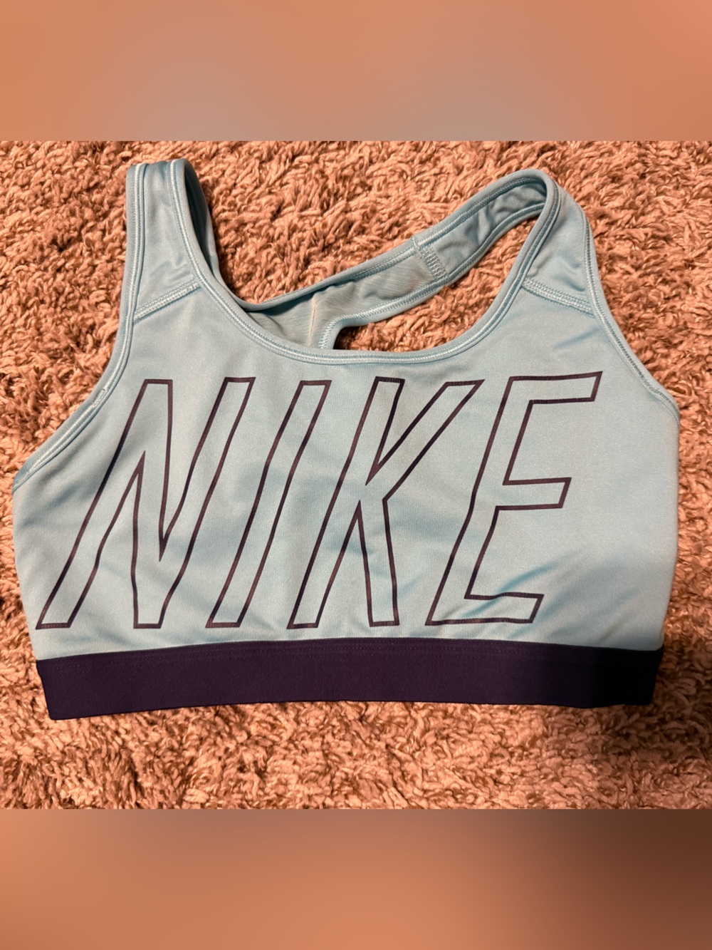 Nike Light Blue Sports Bra with Navy Elastic Band
